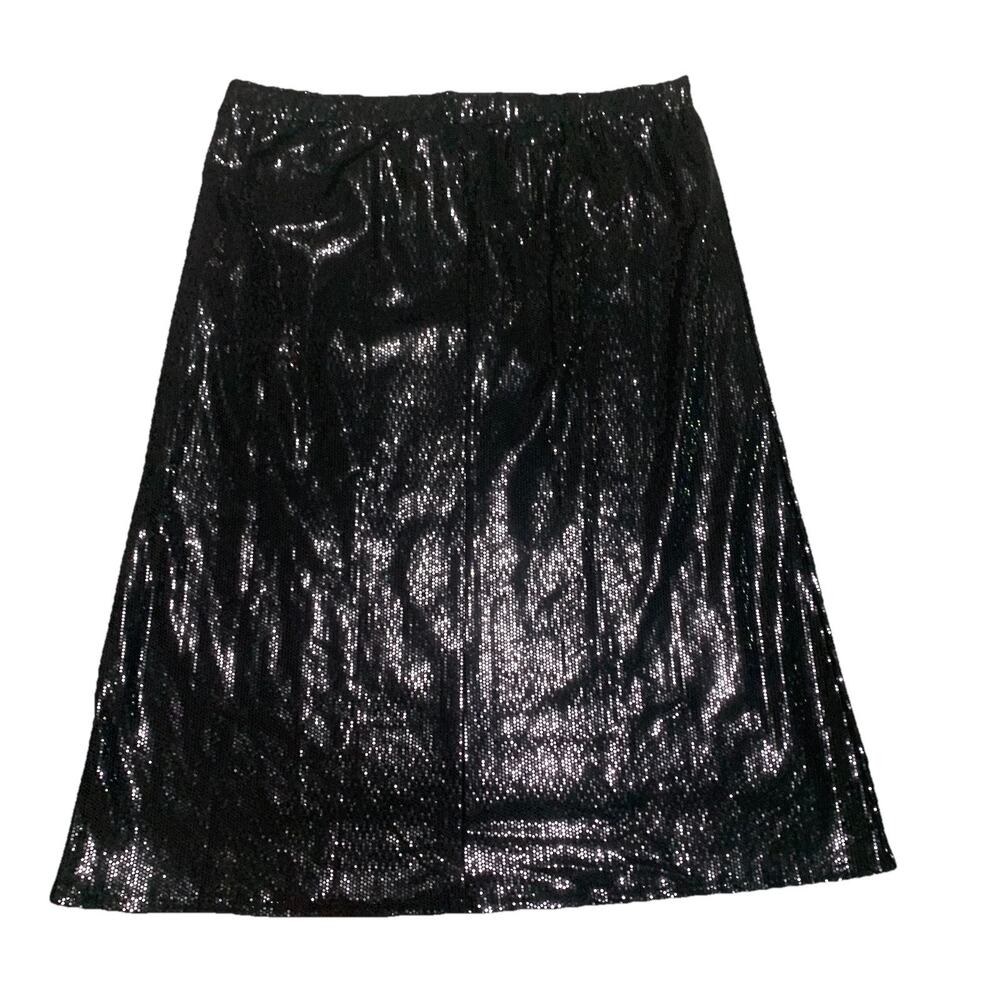 Serra Black Sequin Midi Skirt XL NWT Stretch Elastic Waist Party Glam